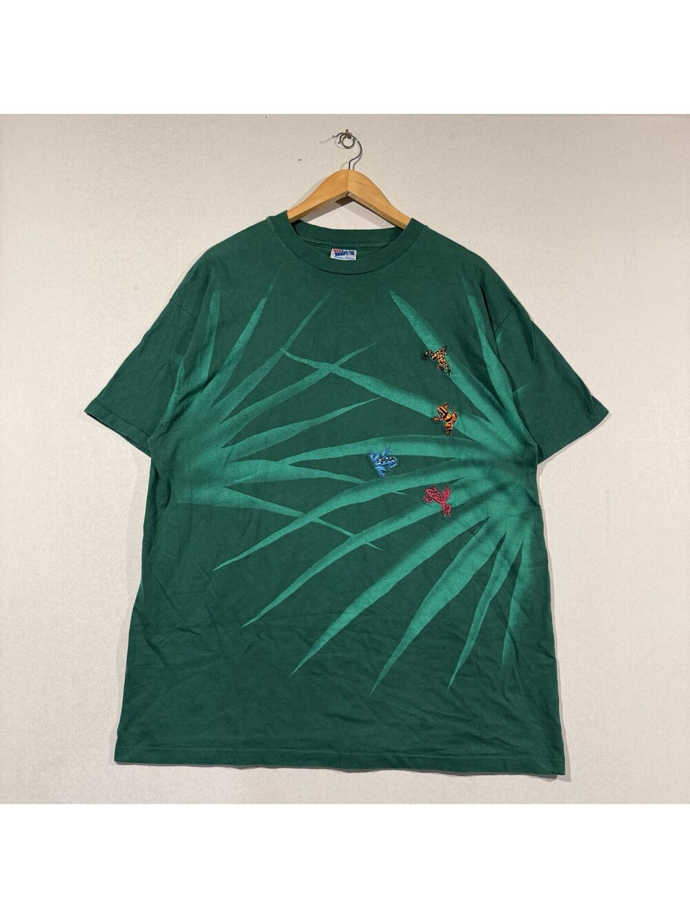 Vtg 1991 Impact Designs Frog T Shirt XL Hanes Beefy T Single Stitch USA Leaf Men